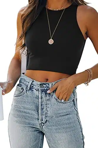 EFAN Crop Tops for Women Sleeveless Sexy High Neck Racerback Cute Spring Summer Halter Cropped Going Out Tops Fashion Clothes Vacation Outfits Woman Black