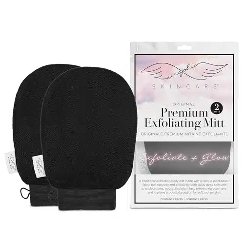 Seraphic Skincare Korean Exfoliating Mitts (pcs) Exfoliator Gloves Visibly Lift Away Dead Skin, Great for Spray Tan Removal or Keratosis Pilaris, Body Scrub Made of % Viscose 