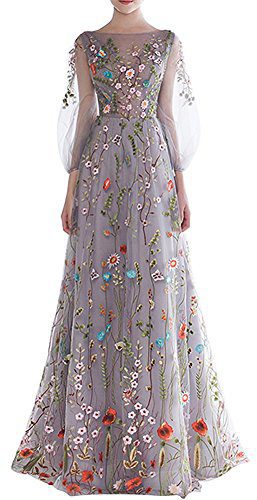 Honeydress Women's Floral Embroidered Long Sleeve Maxi Dress Prom Gown Multicolour