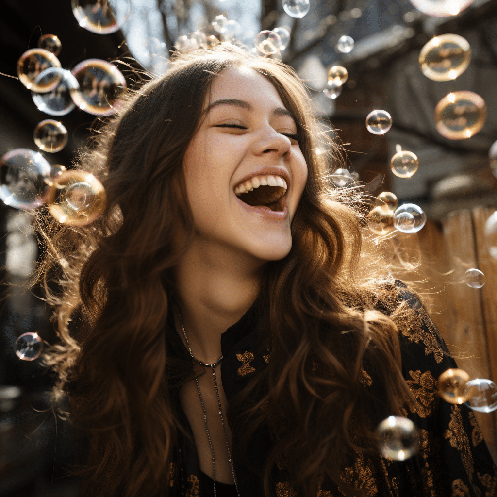 olivia rodrigo laughing in bubbles