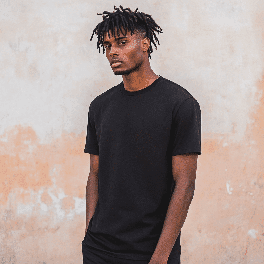 black t shirt and
