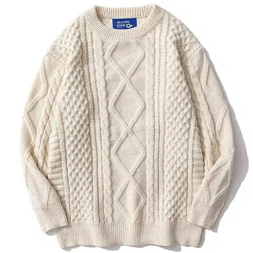Aelfric Eden Cable Knit Sweater Women Vintage Chunky Cream Sweater Men Woven Crewneck Knitted Pullover White