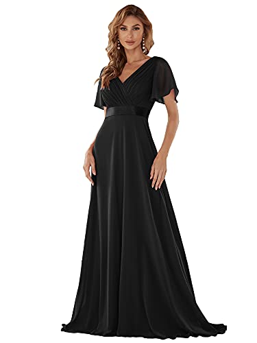 Ever Pretty Womens Short Sleeve Summer Chiffon Military Bridesmaid Dress Black