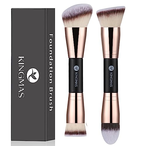 KINGMAS Foundation Makeup Brushes, Pcs Premium Double Ended Makeup Brush (FlatAngledAngled RoundTapered Top) for Buffing Liquid, Cream, Powder, Blending Face Brush