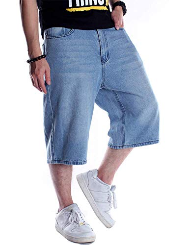 Kinghua Jean Shorts for Men Casual Loose Fit Hip Hop Skateboard Denim Shorts (, Light Blue )