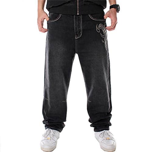 LUOBANIU Men's Vintage Hip Hop Style Baggy Jeans Denim Loose Fit Dance Skateboard Pants (Black, )