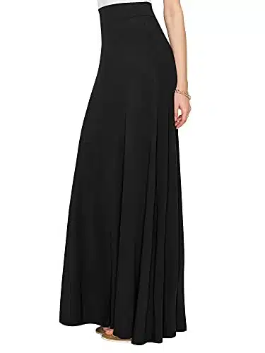 Lock and Love LL WBomens Solid Maxi Skirt with Elastic Waist Band XXL Black