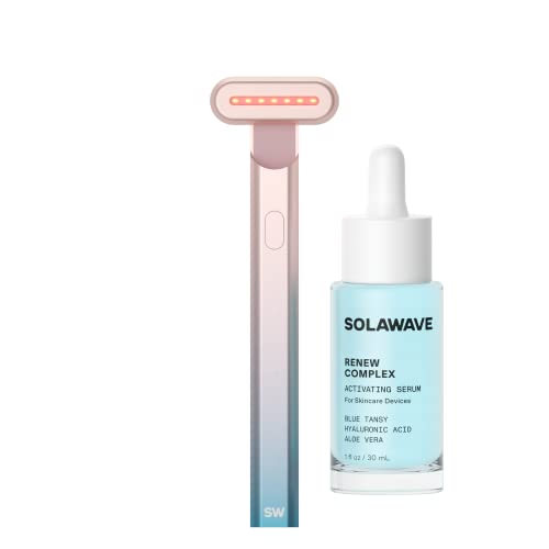 Solawave in Radiant Renewal Wand and Serum Bundle, Face Skincare Wand with Facial Massager, Facial Wand with Renew Complex Serum (BluePink Ombre)