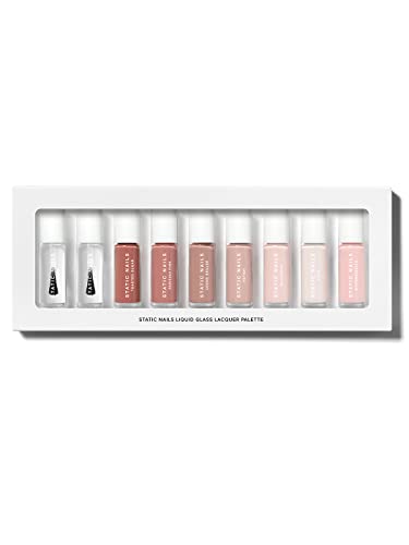 Static Nails Liquid Glass Lacquer, Longer Lasting + Free Treatment Nail Polish (Perfect Nudes Palette) (Lacquers, Primers Top Coats)