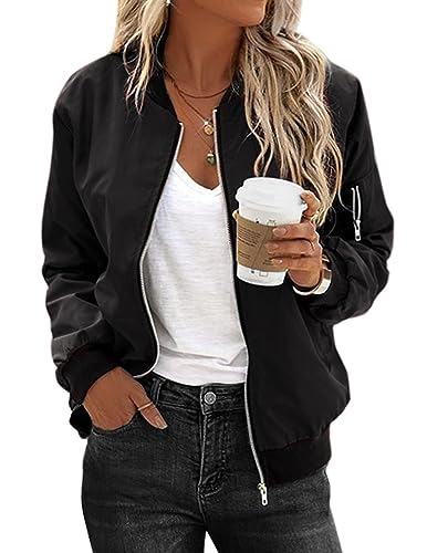 Zeagoo Womens Classic Quilted Jacket Short Bomber Jacket Coat, Black, X Large