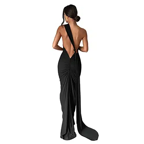 ABYOVRT Women Sexy Backless Dress Bodycon Sleeveless Open Back Maxi Dress Going Out Elegant Party Cocktail Long Dress (B Black, M)