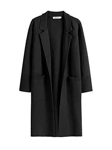 ANRABESS Cardigan for Women Dressy Oversized Open Front Sweater Coat Long Sleeve Lapel Wool Blazer Jackets Fall Outwear Coatigan heise L Black