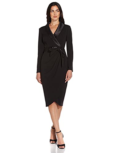 Adrianna Papell Women's Knit Crepe Tuxedo WRAP Dress, Black,