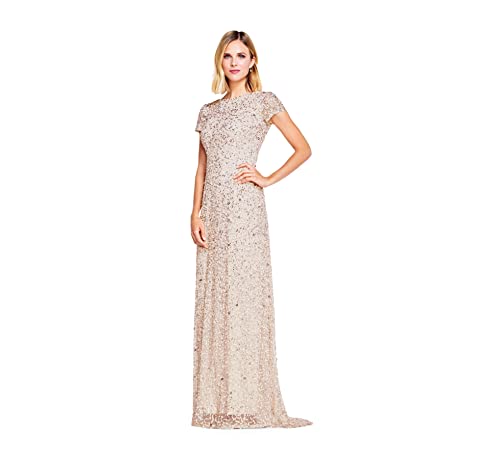 Adrianna Papell Women's Short Sleeve All Over Sequin Gown, Blush,