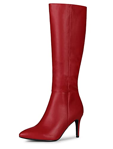 Allegra K Women's High Heels Pointed Toe Stiletto Heel Red Knee High Boots  US