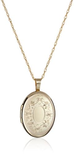 Amazon Collection k Gold Filled with Floral Design and Center Signet Oval Hand Engraved Locket Necklace,