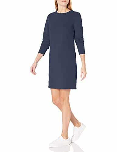 Amazon Essentials Women's Crewneck Long Sleeve Fleece Above The Knee Dress, Navy, Large