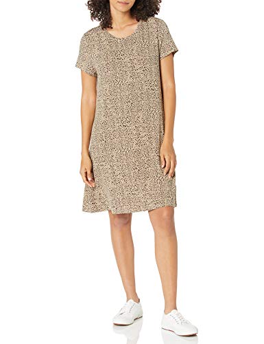 Amazon Essentials Women's Short Sleeve Scoop Neck Swing Dress (Available in Plus Size), Leopard, Small