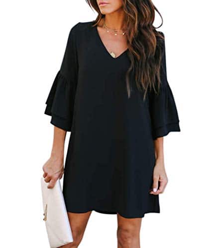 BELONGSCI Women's Summer Dress Sweet & Cute V Neck Bell Sleeve Shift Dress Mini Dress, Perfect for Wedding or Graduation