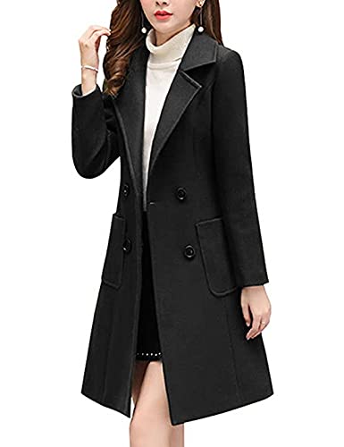 BankengÂ WomenÂ WinterÂ WoolÂ BlendÂ CamelÂ Mid LongÂ CoatÂ NotchÂ Double BreastedÂ LapelÂ JacketÂ Outwear (Large, Black)