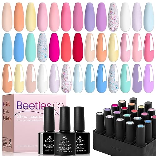Beetles Pastel Gel Nail Polish Kit with Gel Base Top Coat Pcs Macaron Colors Collection Bright Uv Gel Nail Art Solid Sparkle Glitter Colors Decorations for Women Girls