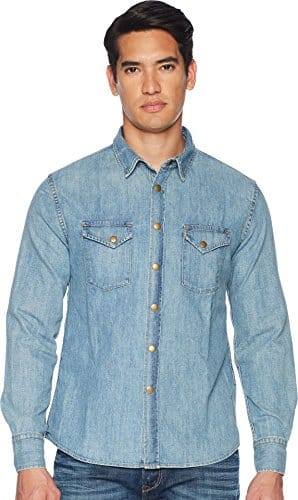 Billy Reid Men's Brass Snap Work Shirt, Denim Wash, Medium