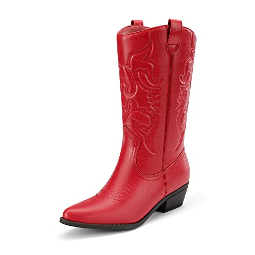 DREAM PAIRS Women's SDMB Cowboy Boots,RED,