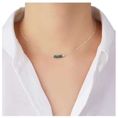 Dainty Real Green Jade Sterling Silver Choker Collar Necklace and Spiritual Healing Feng Shui Crystal Stone Pendant Handmade Necklace Chain Jewelry Gift for Women Teen Girls