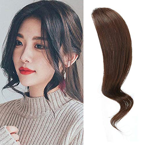 Dsoar pcs Wave Side Bangs Real Human Hair Clip in Bangs Wave Fringe Hair Extension(Dark Brown)