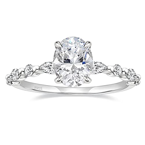 EAMTI Sterling Silver Ring Oval Cut Cubic Zirconia Engagement Rings Solitaire Halo Promise Ring For Women