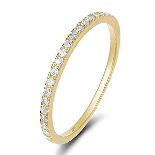 EAMTI mm Sterling Silver Rose Gold Wedding Band Cubic Zirconia Half Eternity Stackable Engagement Ring