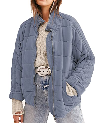ETCYY Women's Causal Lightweight Quilted Jackets Long Sleeve Oversized Warm Winter Zip Up Coat with Pockets
