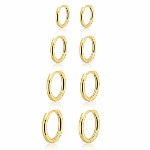 Gokeey Pair Gold Hoop Earrings Set Womenk Plated Hypoallergenic Lightweight Gold Hoops Huggie Earrings Tiny Cartilage Ear Jewelry Gifts(E mm+mm+mm+mm)