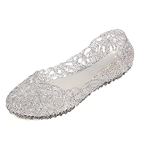 HITCH REAP Women's Jelly Sandals Ballet Shoes Slip On Flats Hollow Out Loafers US Silver