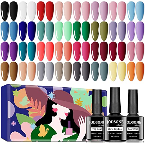 JODSONE PCS Gel Nail Polish Set  Gel Nail Kit with Colors Gel polish Kit Base Coat No Wipe Top Coat Matte Top Coat Nail Polish Set Green Blue Red Pink Collection Gifts for Women