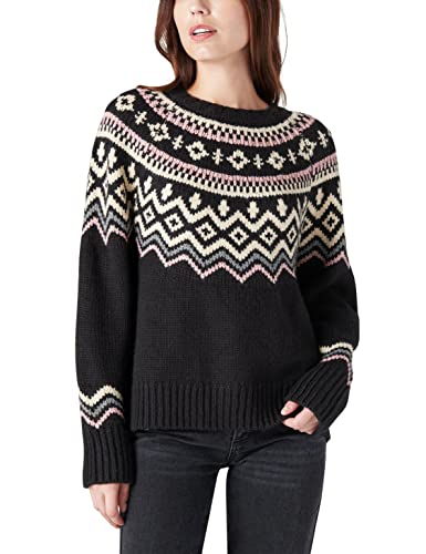 Lucky Brand Women's Fair Isle Print Pullover, Black Multi, XX Large