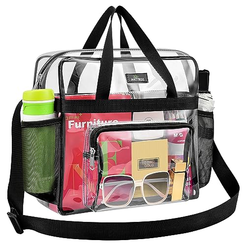 MAY TREE Clear Bag Stadium Approved ÃÃ, Clear Stadium Bag for Women and Men, Clear Lunch Bag for Work Travel Sport Office, Clear Tote Bag Stadium Approved with Non Removable Straps   Black