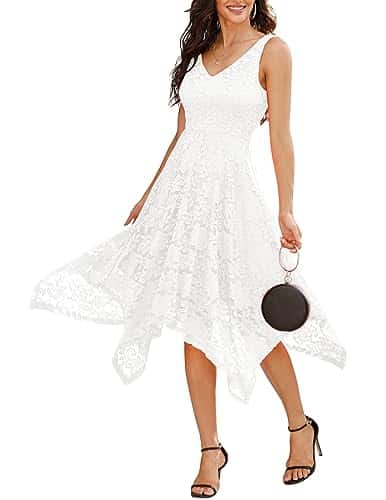 Meetjen Summer Vintage Floral Lace Dress Homecoming Prom Graduation Bridesmaid Wedding Guest Dress White XL