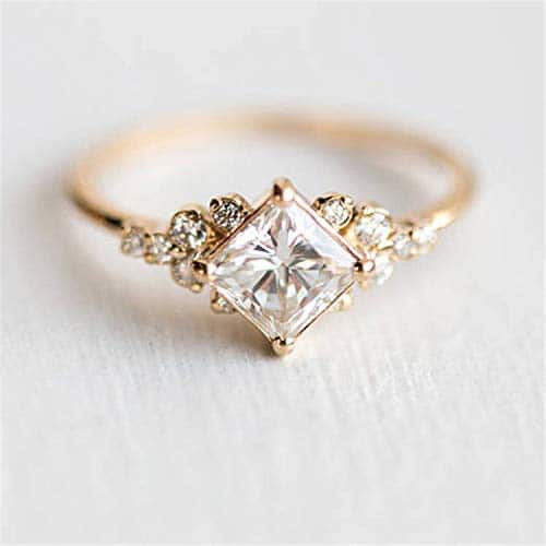 Metmejiao Exquisite Ring Square Morganite Engagement Ring Diamond Wedding Ring k Gold Plated Sterling Silver Engagement Ring Band for Women ()