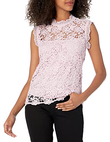 Nanette Nanette Lepore Women's Sleeveless Mockneck Embroidered Lace Top with Exposed Zipper, Sugar Plum, M