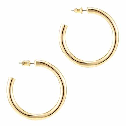 PAVOI K Yellow Gold Hoop Earrings For Women  mm Thick mm Infinity Gold Hoops Women Earrings  Gold Plated Loop Earrings For Women  Lightweight Hoop Earrings Set For Girls