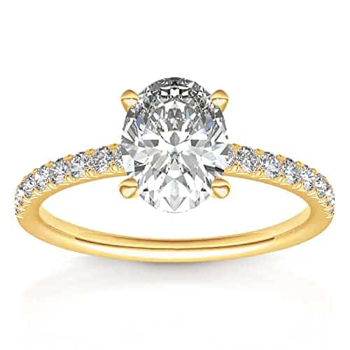 PAVOI K Yellow Gold Plated Engagement Ring For Women  Wedding Ring For Women  Oval Womens Fake Engagement Ring