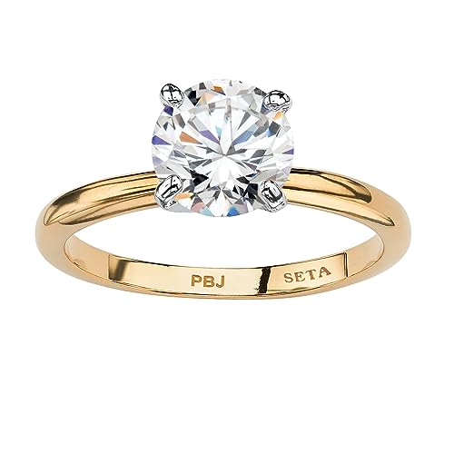 PalmBeach Yellow Gold plated Platinum Plated or Silvertone Round Cubic Zirconia Solitaire Engagement Ring Sizes