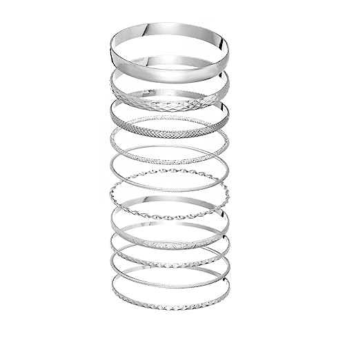 Pcs Bohemian Indian Chunky Stackable Textured Bangle Bracelet Set for Women Teen Girl Friend Boho Layered Twisted Bracelet African Ethnic Wedding Jewelry Birthday Gift C silver