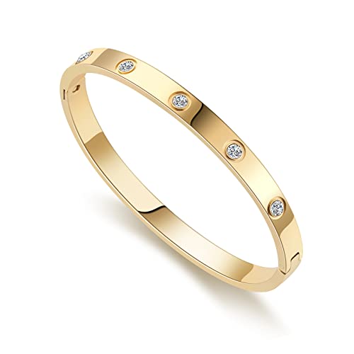 RIMRIVA Gold Bangle Bracelets for Women Love Friendship Bracelets Cubic Zirconia Stones Stainless Steel Crystal Jewelry Birthday Anniversary Valentines Christmas Gifts Women Teen Girls