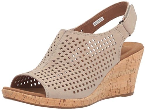 Rockport womens Briah Perf Sling Wedge Sandal, Taupe Leather,