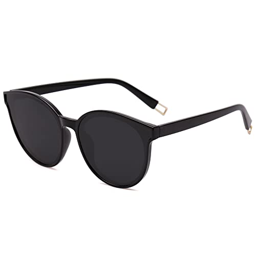 SOJOS Fashion Round Sunglasses for Women Men Oversized Vintage Shades SJ, BlackGrey
