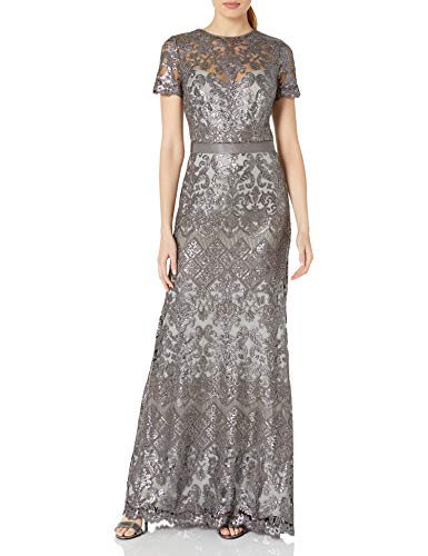 Tadashi Shoji Women's SS Sequin LACE Gown, Dark Pearl,