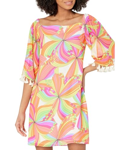 Trina Turk Women's Printed Off The Shoulder Dress with Tassels, Multi