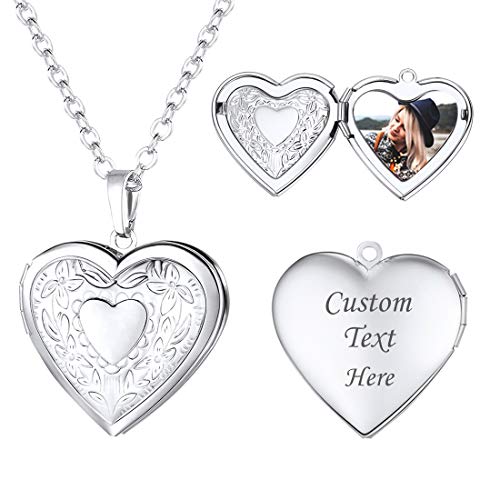 UPlatinum Plated Charm Necklaces Heart Pendant Photo Locket Necklace for Women Girls